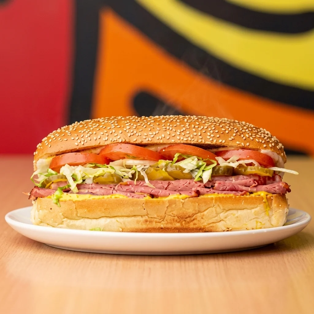 Montreal Beef Sandwich on artisan bread at Crafted Crust sandwich bar, Winnipeg