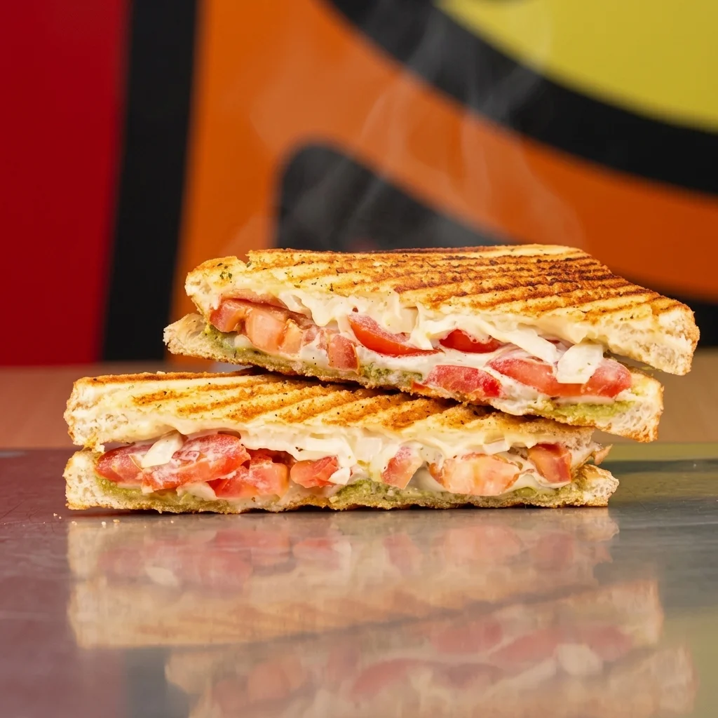 Roma Grilled Cheese with premium cheeses on grilled artisan bread at Crafted Crust, Winnipeg